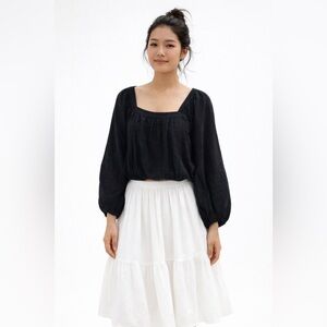 Free People Balloon Sleeve Cropped Black Blouse - Size Small